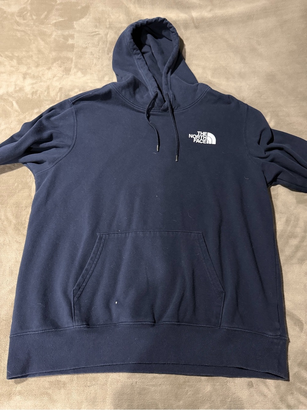 The North Face Men's Dark Blue Pullover Hoodie with White Logo